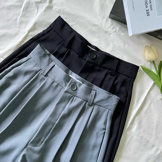 BUNNY.CUTIE studio : รุ่น Bekky Pants กางเกงขายาว ทรงกระบอกใหญ่ งานกระดุม ผ้าพริ้ว ทิ้งตัว ใส่สบาย (XS-XXL)