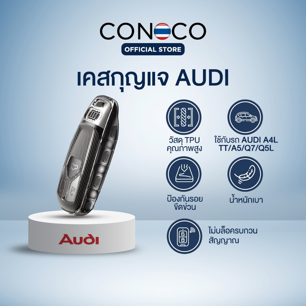 เคสกุญแจใส ขอบเงิน AUDI A4L TT/A5/Q7/Q5L และรุ่นอื่นๆที่ทรงเดียวกัน Car Key Case TPU