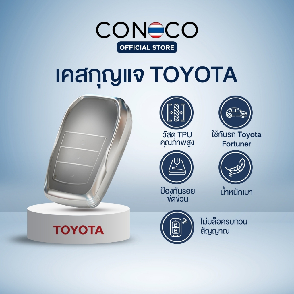 เคสกุญแจ ขอบเงิน Toyota fortuner และรุ่นอื่นๆที่ทรงเดียวกัน Car Key Case TPU