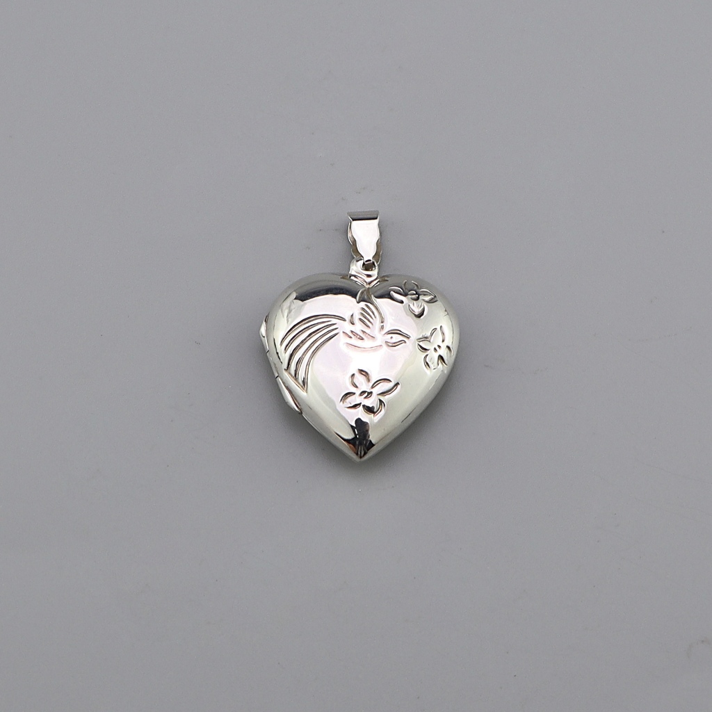 [พร้อมส่ง] (Pendant/เฉพาะจี้):925 sterling silver locket pendant with bird heart pattern / จี้ล็อกเก็ตเงินแท้ 925