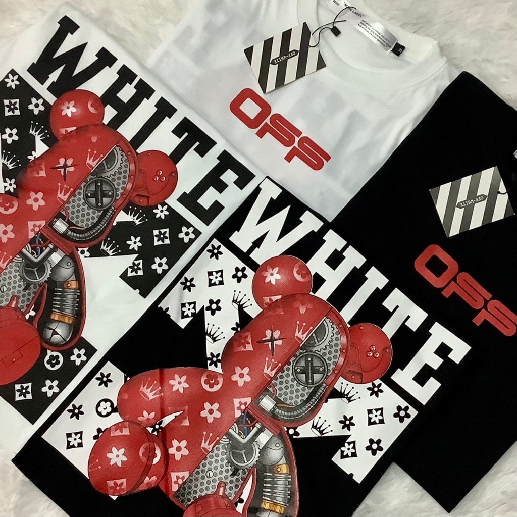 เสื้อยืด แขนสั้น คอกลม OFFหมีแดง งานคอป้าย ผ้าcotton100% สกรีนแน่นๆ ไม่ลอก