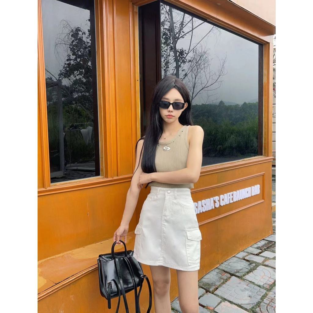 ส่งทันที Cici(NO. 208)กระโปรงยีนส์คาโก้ทรงเอ ไม่มีซับใน ผ้าดีมาก สวยเก๋เรียบง่าย - รูปที่ 3