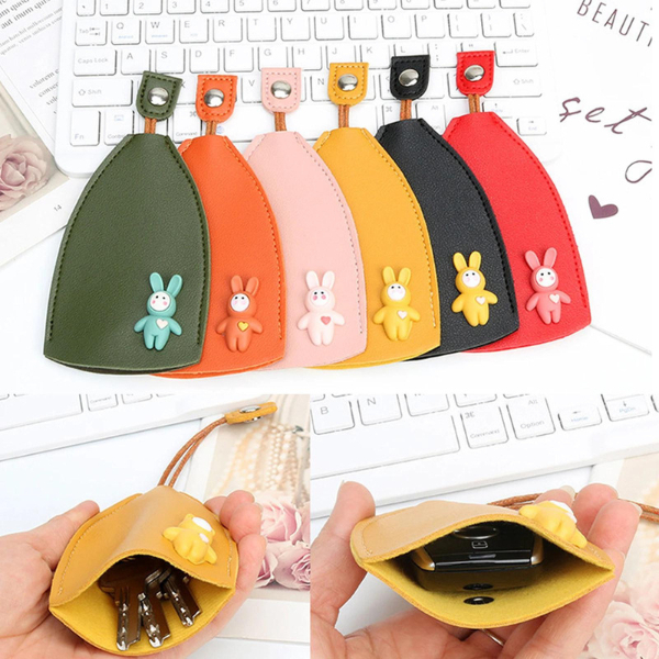 Sunflower66 กระเป๋าใส่กุญแจรถ หนัง PU แบบดึง ลายการ์ตูน คละสี เคสแหวนดึงที่ใส่กุญแจรูป
