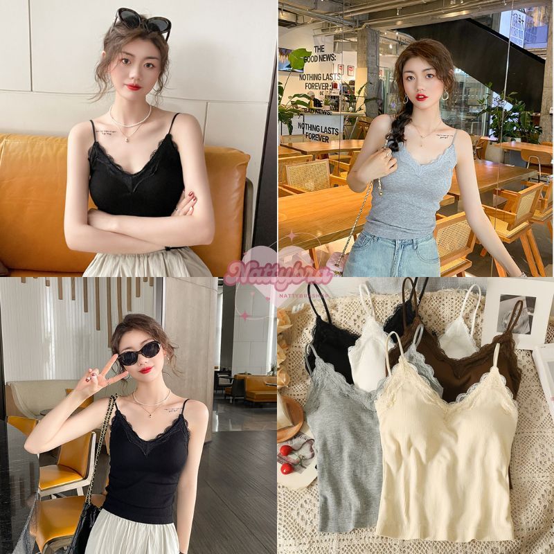 Nattybra สายเดี่ยว สไตล์เกาหลี 32-38 มีฟองน้ำ เสื้อผ้า ผู้หญิง ใส่สบาย ใส่เที่ยวได้