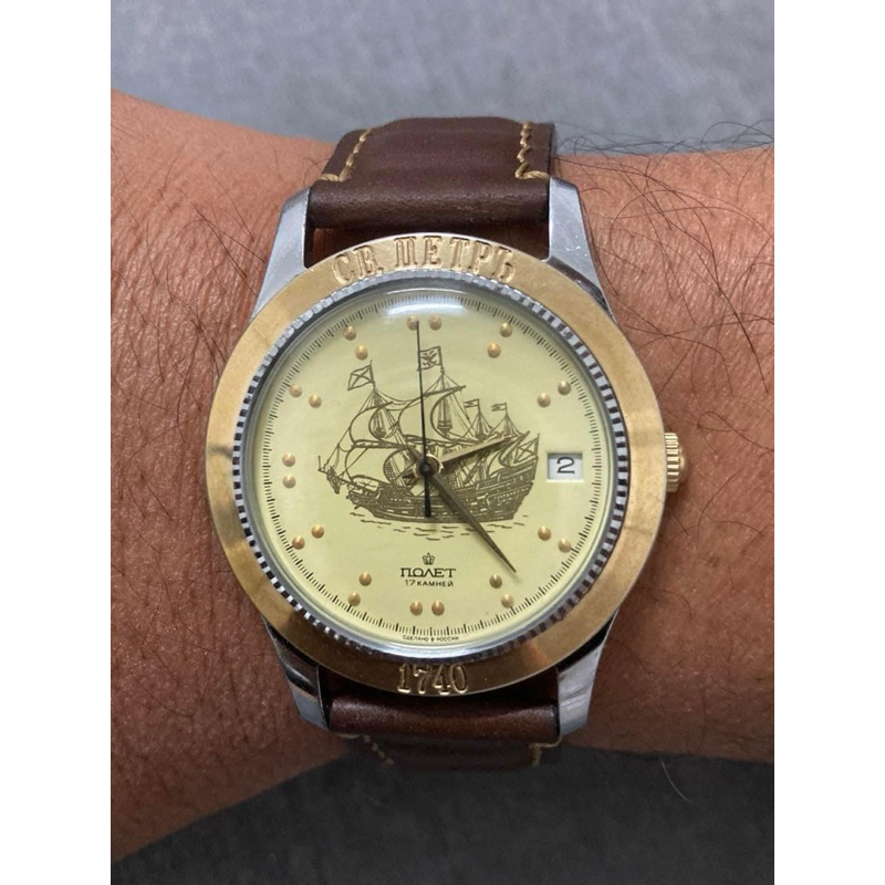 ขายนาฬิกาไขลานทหารหน้าเรือใบโบราณ VINTAGE MILITARY SOVIET POLJOT DATE RUSSIAN WATCH 1980’s 39MM