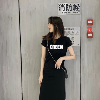 fashiongirl1688👗 เดรสยาวเเขนสั้น ผ้าฝ้าย เนื้อดี ยืดหยุ่นเยอะ รุ่นขายดี คอกลม กระโปรง แฟชั้นผู้หญิง