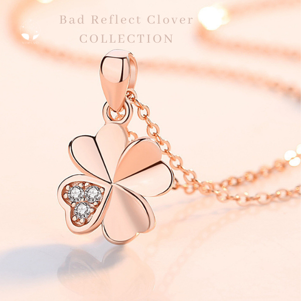 MNL💗Bad Reflect Clover สร้อยคอจี้ใบโคลเวอร์ 4 แฉกสะท้อนโชคร้าย สีทองพิ๊งค์โกลด์ เครื่องประดับแฟชั่น สเตนเลส ของขวัญ
