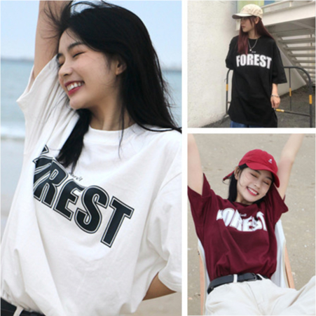 aililai1688 เสื้อ FOREST -Oversize- เรียบง่าย สวย สไตล์เกาหลีน่ารัก เสื้อยืดนุ่ม แขนสั้นแฟชั่น