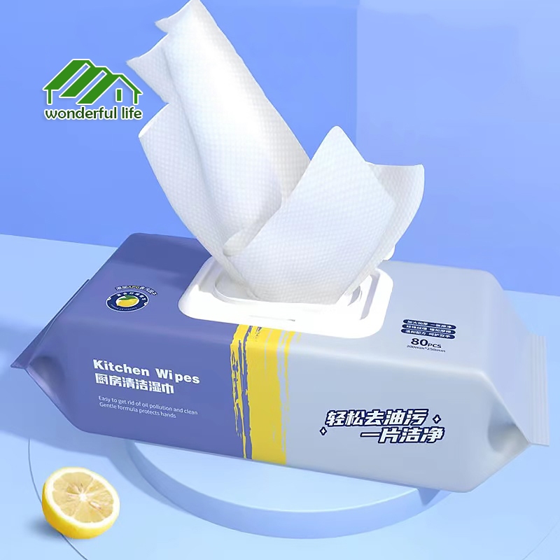 Wonderful life ทีชชู่เช็ดเตา ทีชชู่เปียบ สำหรับห้องครัว มีฟองในตัว ขจัดคราบมัน ใช้แทนน้ำยาล้างจานได้ 80แผ่น