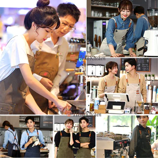 ผ้ากันเปื้อนยีนส์ กันน้ำ ผ้ากันเปื้อนเหมาะสำหรับร้านกาแฟ ร้านตัดผม ทำงานครัว