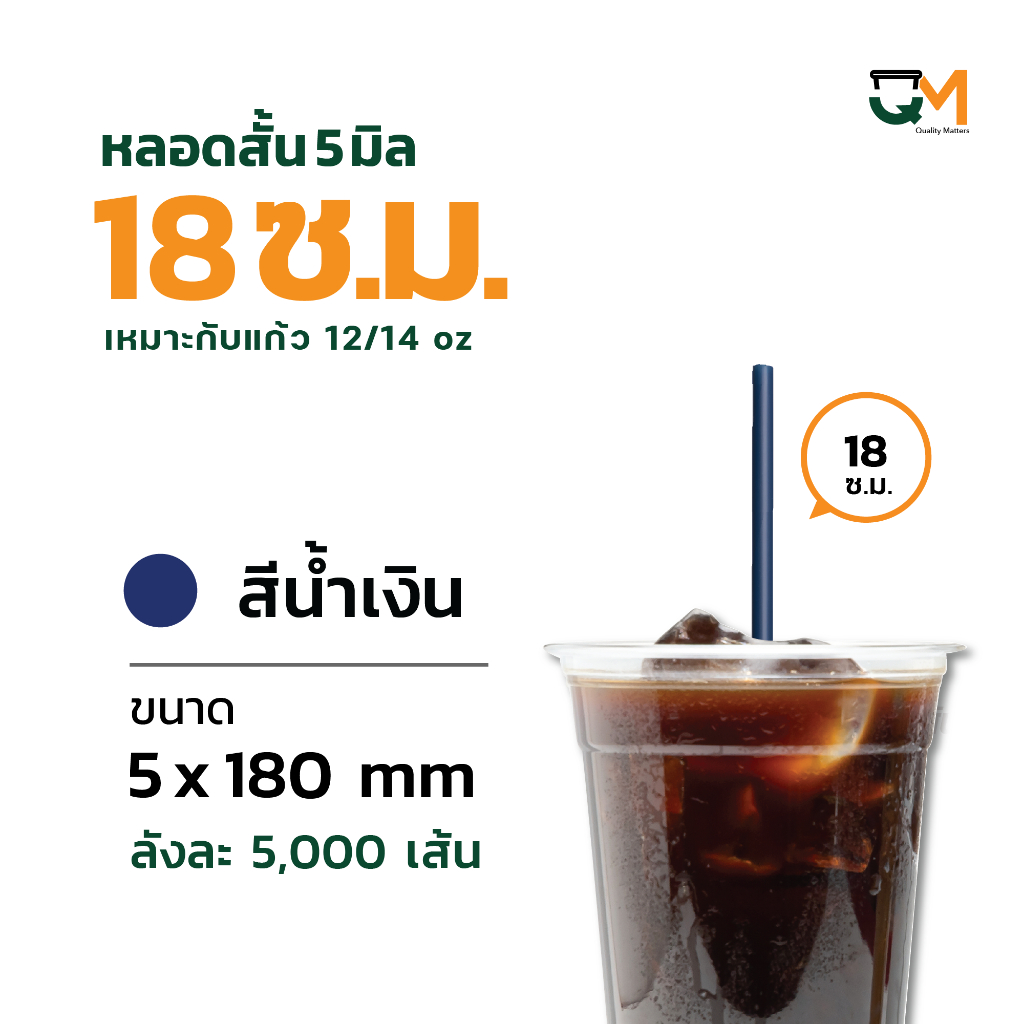 หลอดพลาสติก หลอดตรง 5 มิล ยาว 18 ซม หลอดกาแฟสำหรับแก้ว 12/ 14 ออนซ์ ห่อฟิล์ม บรรจุ 5,000 เส้น รูปที่ 2