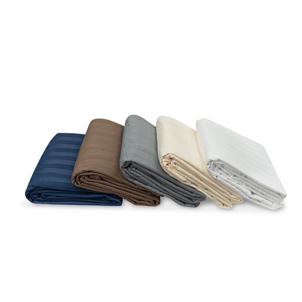 Picasso ผ้าปูที่นอนโรงแรม ผ้าไมโครซาติน ลายริ้ว 2 cm. ไม่รัดมุม (ทอ 300 เส้น/ตร.ซม) Flat Sheets **เฉพาะผ้าปูอย่างเดียว