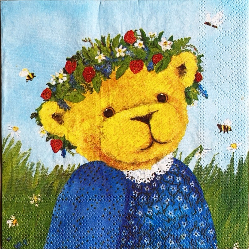 Napkin 1261 แนวภาพ Teddy Bears หมีสาวกับผึ้ง Bear&Bee กระดาษแนพกิ้นสำหรับทำงาน เดคูพาจ Decoupage Paper Napkins ขนาด 33