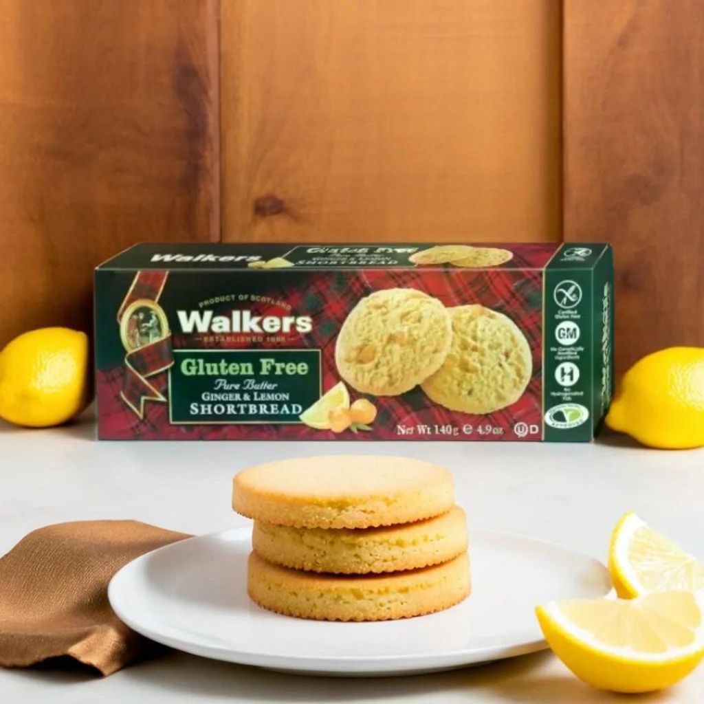 คุกกี้ชอร์ตเบรดไร้กลูเตน กรอบร่วน หอมกลิ่นขิงมะนาว วอล์กเกอร์ (Walkers) 140g