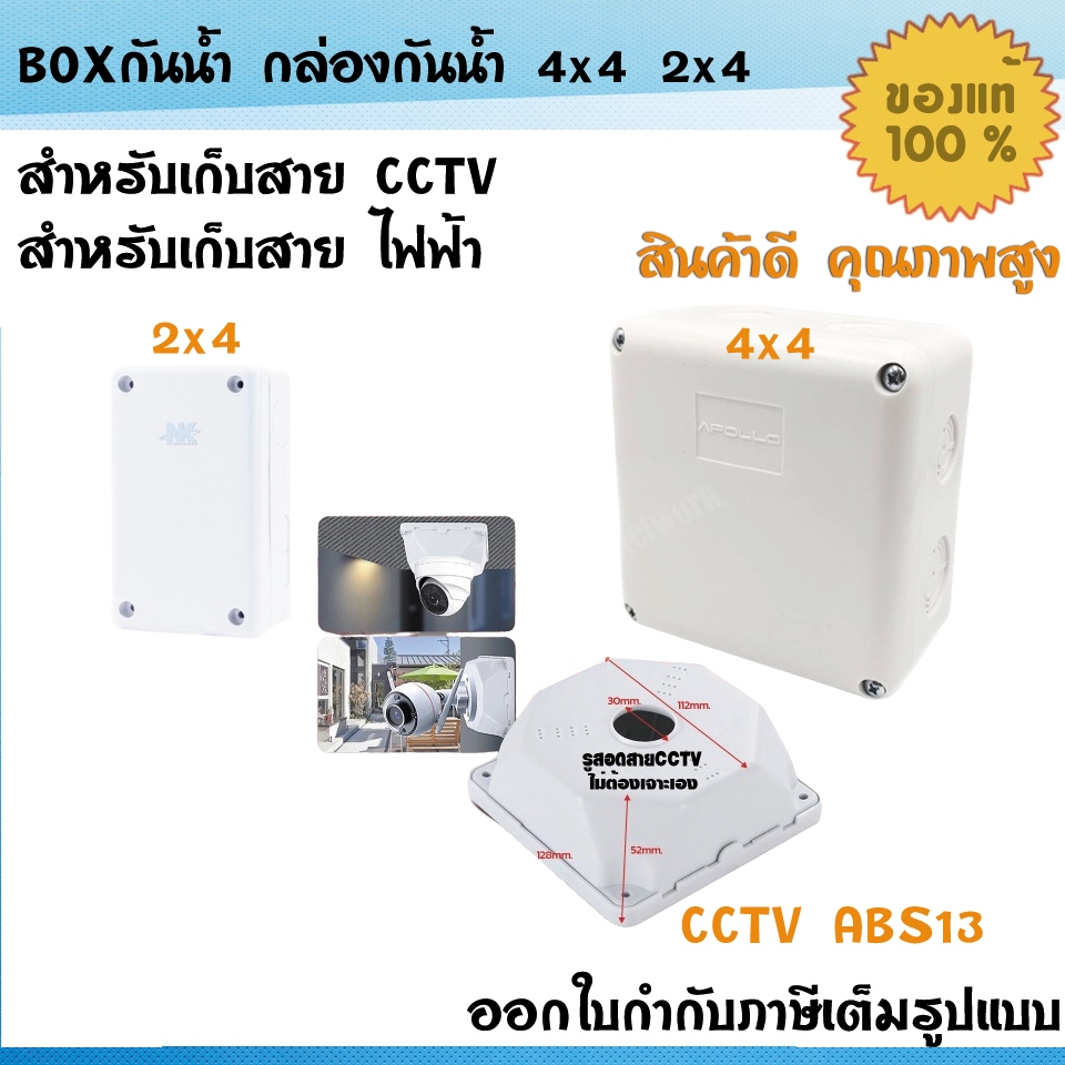 BOX CCTVโดยเฉพาะ กล่องกันน้ำกล้องวงจรปิด BOXกันน้ำ 4x4 กล่องพักสาย บล็อกกันน้ำเก็บสายเคเบิ้ล