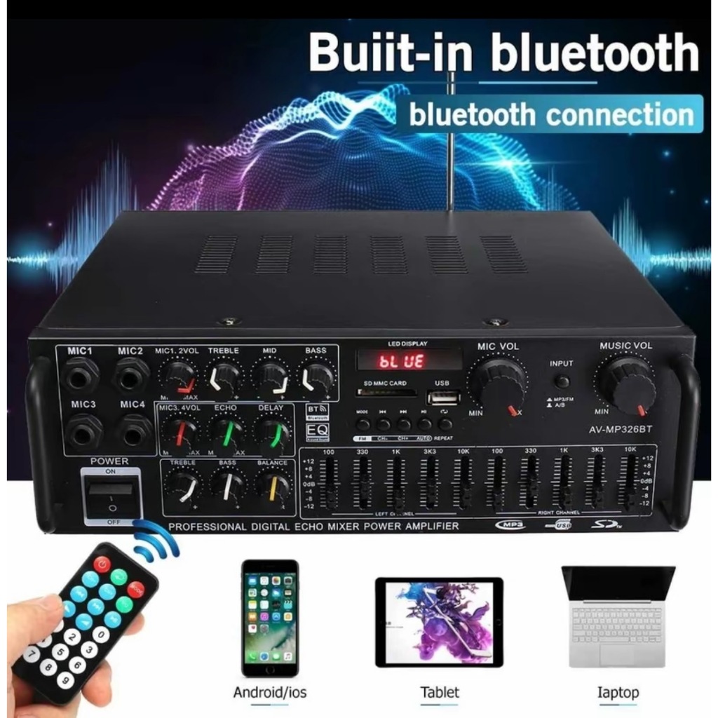 TH-88 AV-326เพาเวอร์แอมป์ 2000วัตต์ บลูทูธในตัว ใช้ลำโพง 10-15นิ้วได้ เครื่องขยายเสียง แอมป์ขยายเสียง เครื่องเสียงบ้าน