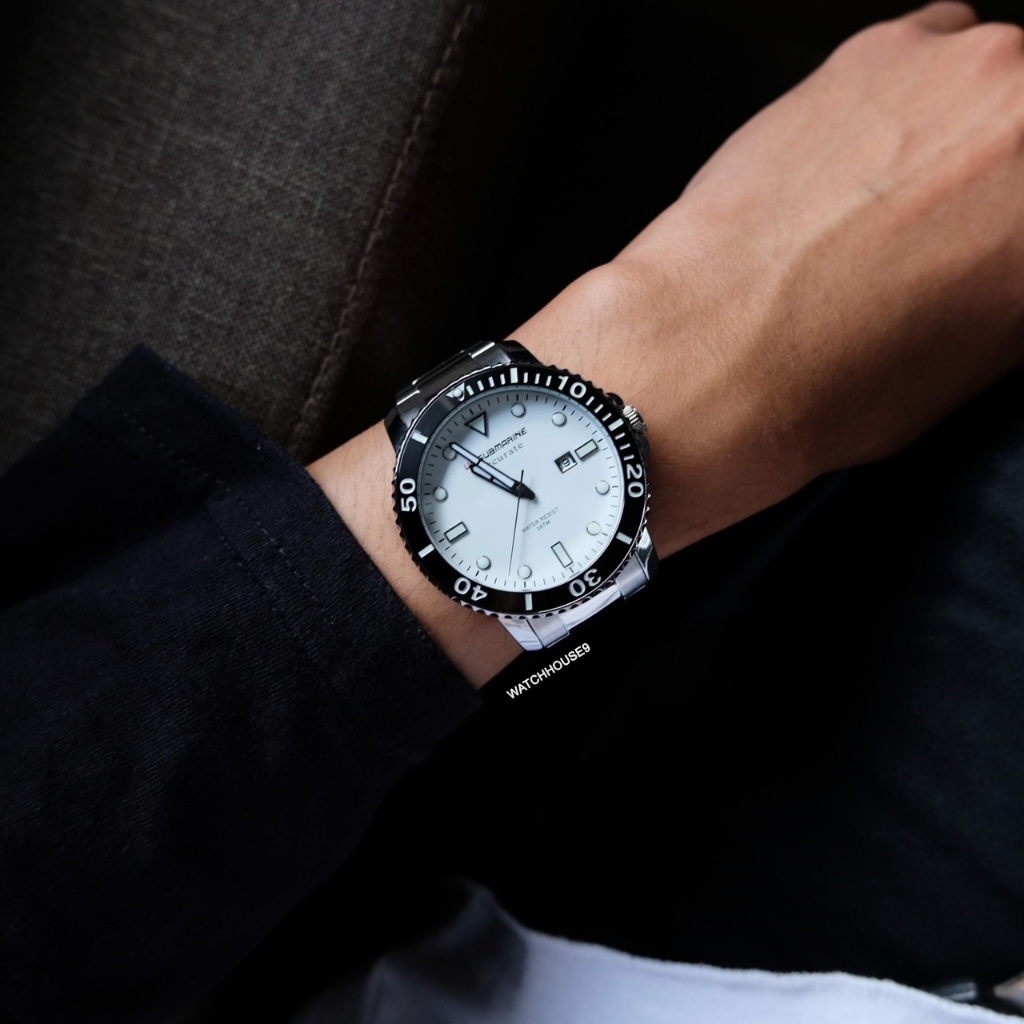 นาฬิกาข้อมือผู้ชาย SUBMARINE แท้100% กันน้ำ US Submarine หน้าขาวขอบดำ
