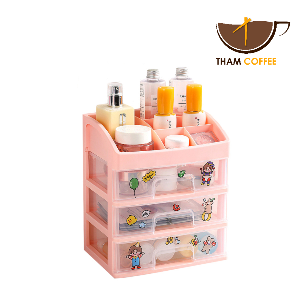 ชั้นวางของ พร้อมลิ้นชัก ชั้นวางเครื่องสำอาง Storage Box 1 2 3 ชั้น ฟรีสติ๊กเกอร์ Tham coffee