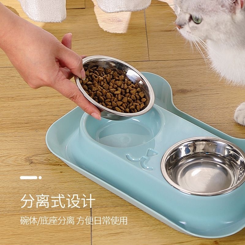 ชามอาหารกันมด ชาม2หลุม  ถ้วยอาหารแมว ชามสัตว์เลี้ยง สุนัข หมา แมว แบบแสตนเลส หน้าแมว ถ้วยอาหารหมา BC - รูปที่ 2