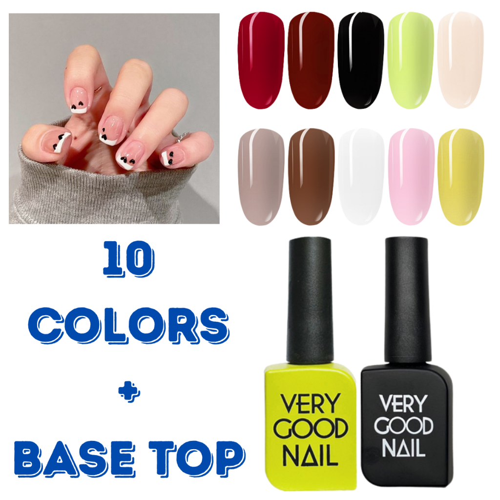 [ชุดที่ 2] ชุดสีเจลขัดเงา 10 ขวด Base&Coat ง่ายต่อการใช้สี องใช้หลอดไฟ UV Led ในการทาเจลแบบแห้ง