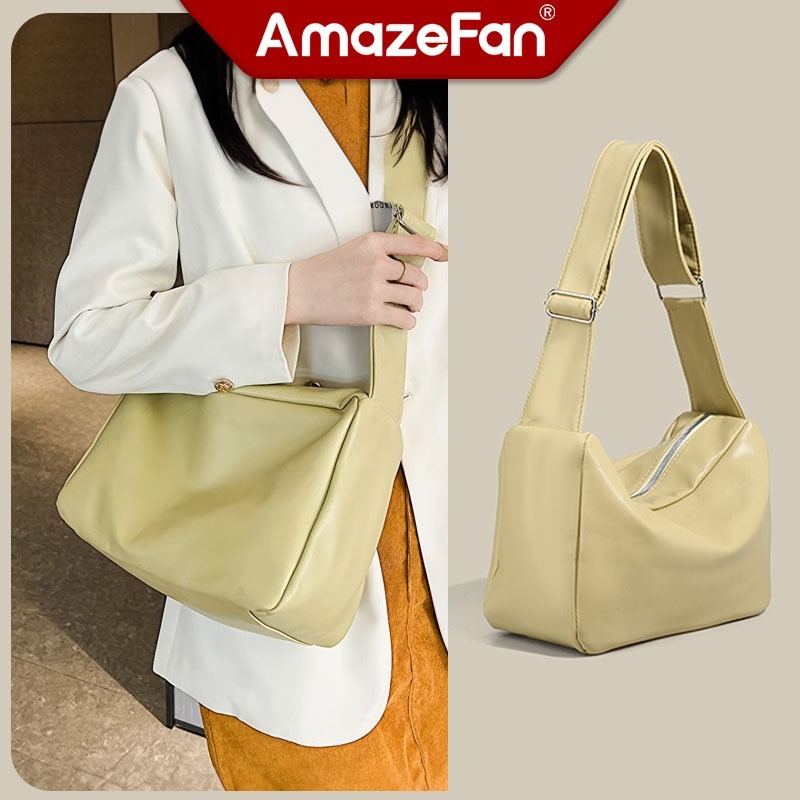 AmazeFan กระเป๋าสะพายหนังนุ่ม ปรับสายได้ แบบสะพายไหล่ 12 นิ้ว จุของได้เยอะ สําหรับผู้หญิง