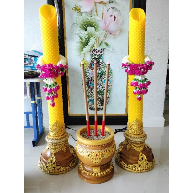 ชุดเทียนไฟฟ้า 1 เมตรพร้อมกระถางธูป