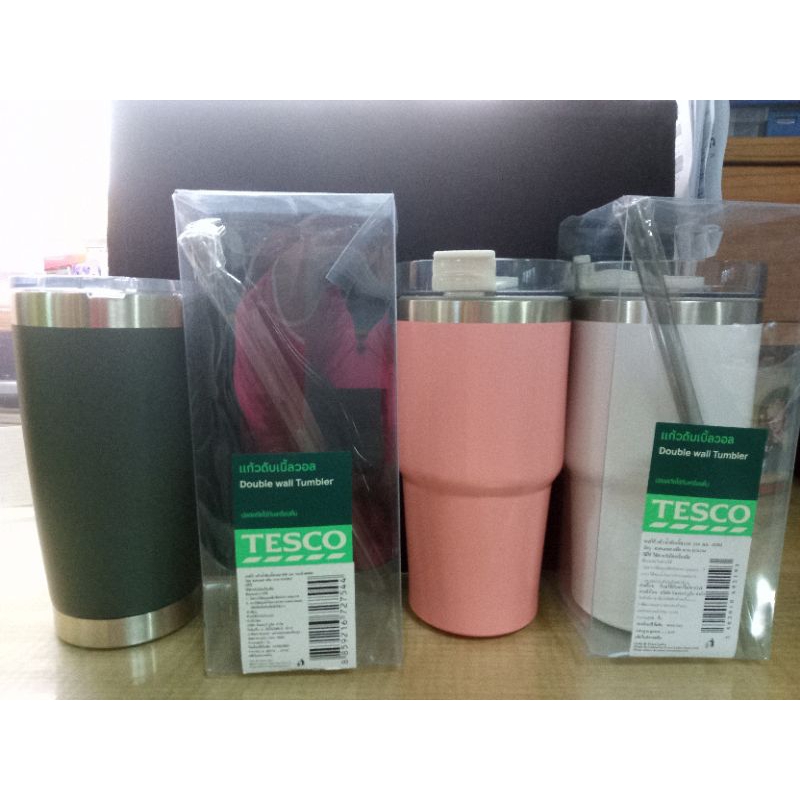 แก้วสแตนเลส Tesco 550ml แก้วเก็บความเย็น พร้อมหลอด