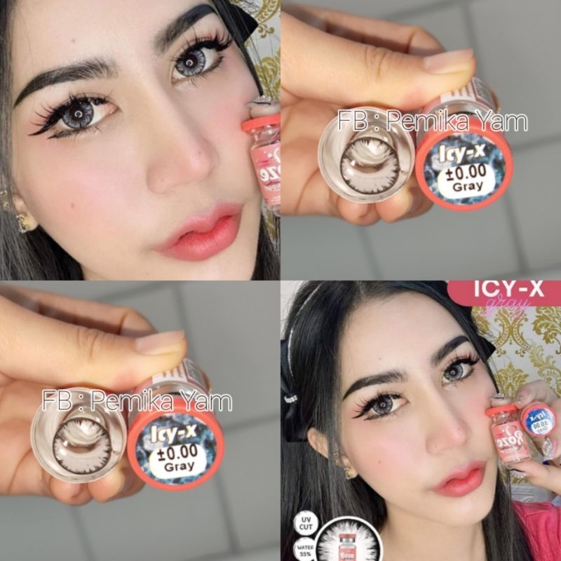 คอนแทคเลนส์ลาย Icy-x Gray สีเทา ลายเกล็ดน้ำแข็ง ( Rozehydrogel )