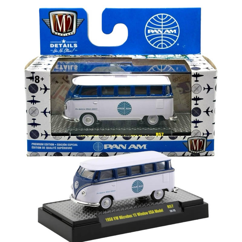 M2 | 1958 VW Microbus 15 Window USA Model (PAN-AM) สเกล 1:64