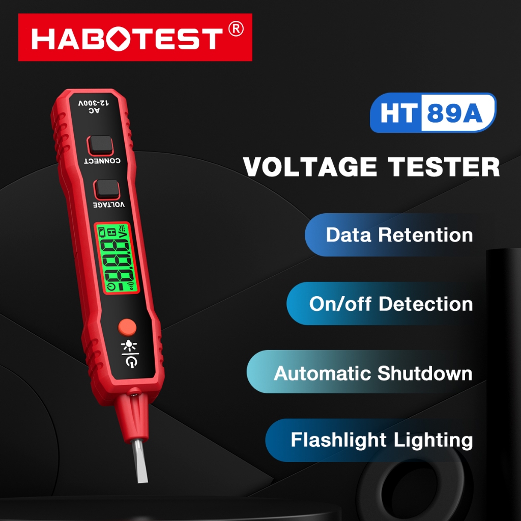 Habotest HT89A ปากกาตรวจจับแรงดันไฟฟ้า AC NCV 12~300V สําหรับ Live/Null พร้อมไฟฉาย หน้าจอ LCD