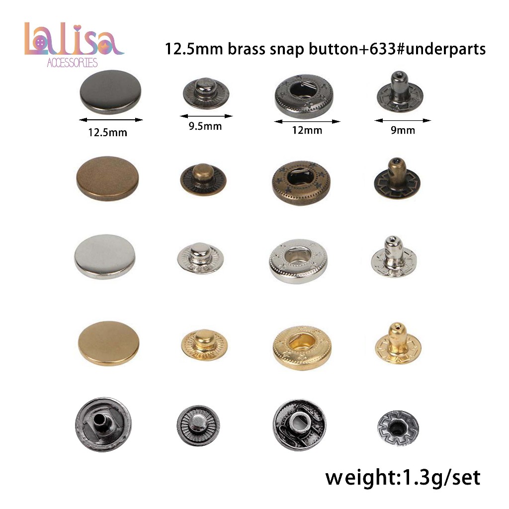 กระดุมแป๊ก กระดุมSnap ทองเหลือง กระดุมเสื้อผ้า อะไหล่เสื้อผ้าBrass snap button+633# (B-3-A,TD-059)