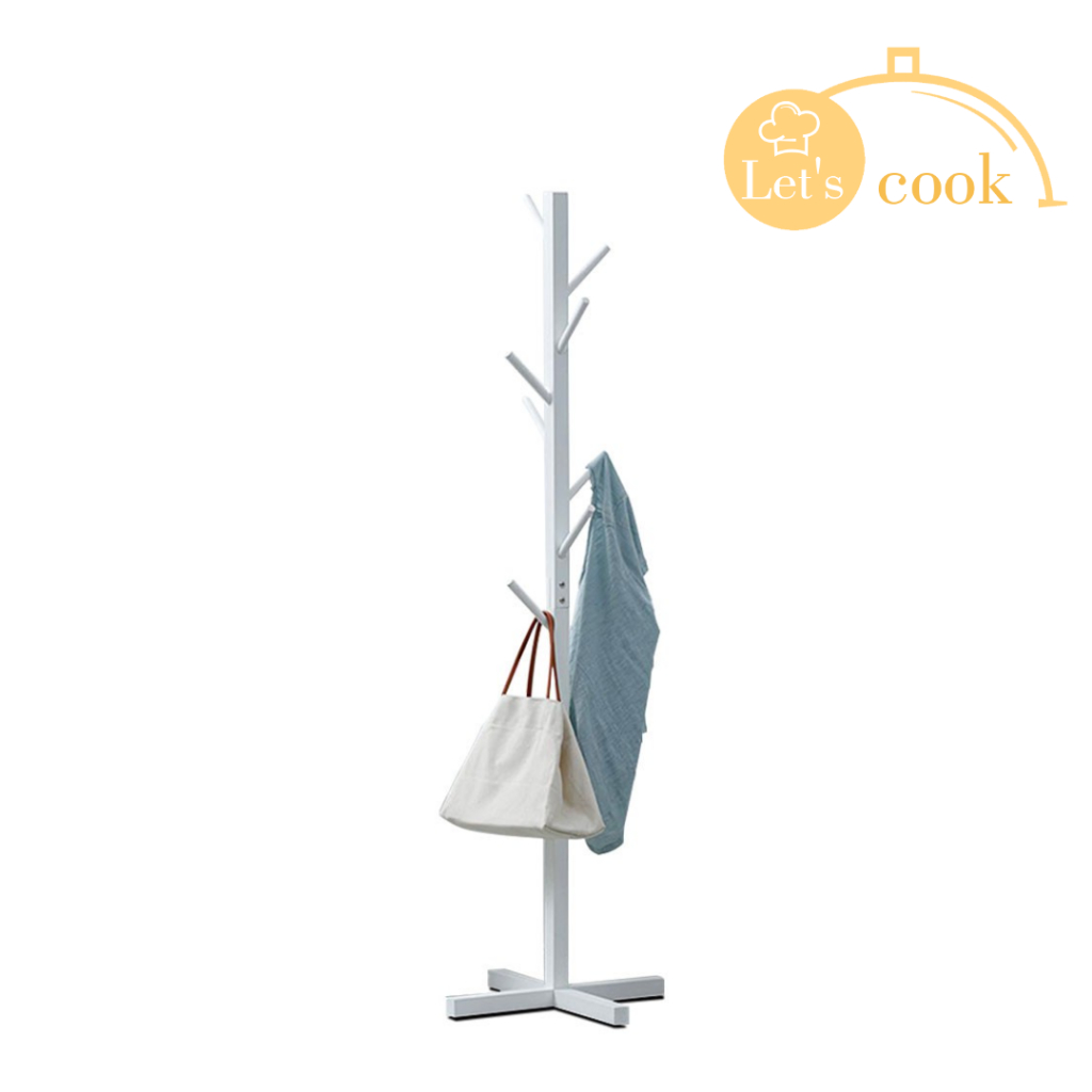 ราวแขวนผ้า ที่แขวนหมวก ที่แขวนอเนกประสงค์ ตั้งพื้นทำจากไม้สนธรรมชาติ coat rack Let's cook