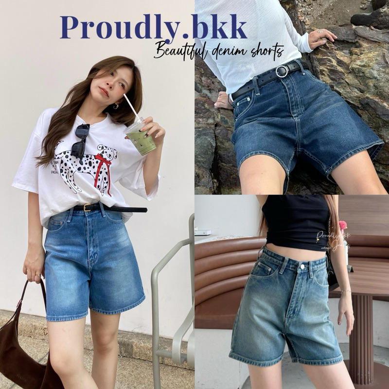 ซื้อ Proudly.bkk Boby shorts jeans Summer กางเกงยีนส์ขาสั้น ทรง2ส่วนเอวสูง ใส่แล้วขายาว S-3XL(พร้อมส่ง)