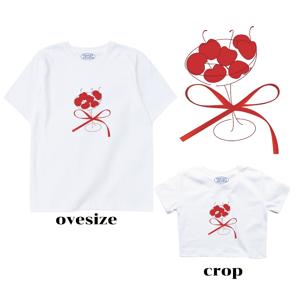 Resign.studio เสื้อยืด Crop & Oversize - Cherry wine