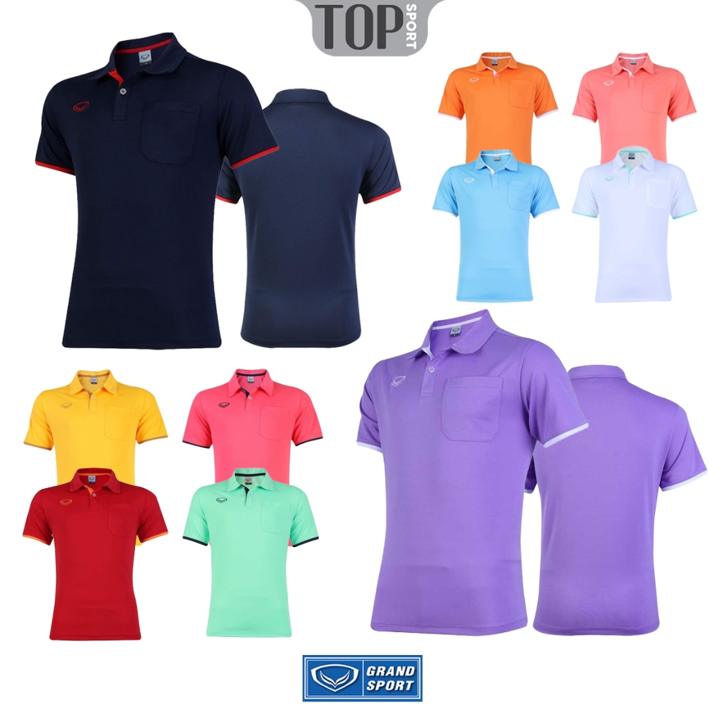 เสื้อโปโลชาย สีล้วน GRAND SPORT 12595 (ไซส์ S-6XL) เสื้อคอปก มีกระเป๋าหน้าอก ผ้าลื่น