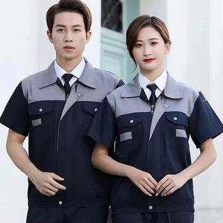 เสื้อชุดทำงานฤดูร้อน สามารถสวมใส่ได้สำหรับผู้ชายและผู้หญิง เสื้อเชิ้ตเวิร์กช็อปช่างเทคนิคแขนสั้นบาง ทนต่อการสึกหรอ S-3XL
