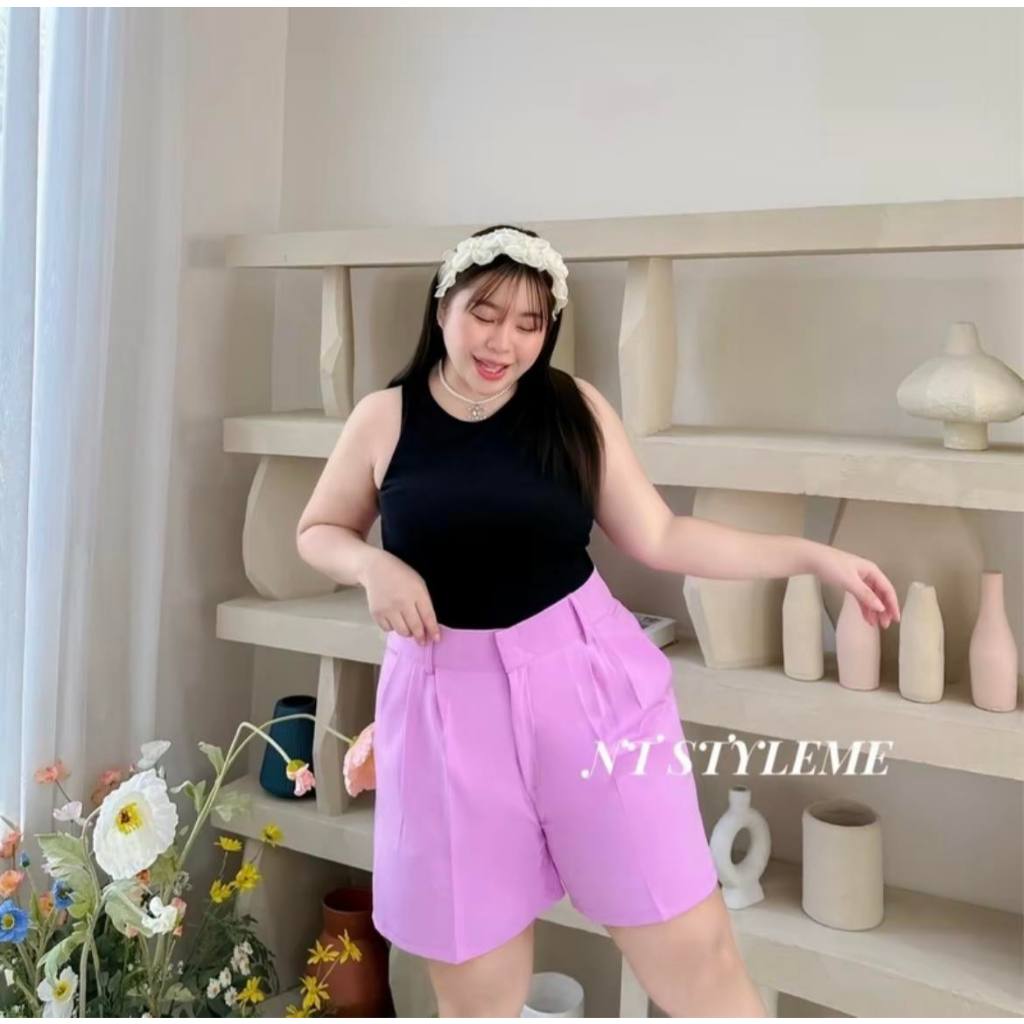 กางเกงขาสั้นเอวสูงเก็บพุงสาวอวบผ้าเปเป้เอว34-46ไม่ใช่งานสม็อครุ่นขาปล่อยรุ่นC