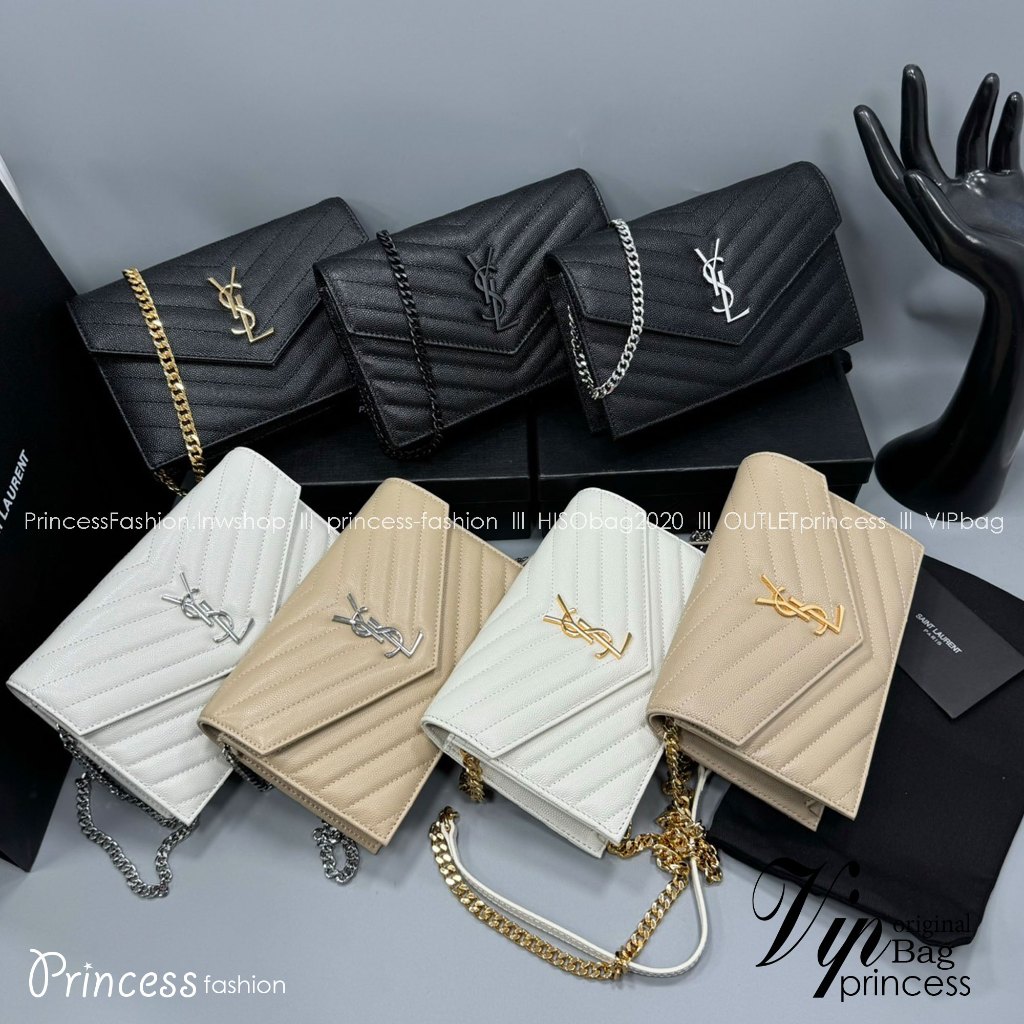 ORI 7สีEnvelope WOC 7.5 Wallet on chain / Clutch Bag 7.5" กระเป๋าสะพายรุ่นยอดนิยม เกรดหนังคาเวียร์สว