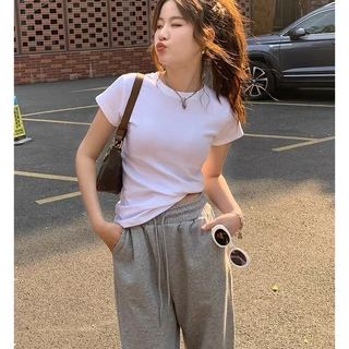 cherryshop พร้อมส่ง🔥เสื้อท่อนบน🍒เสื้อแขนสั้น ผ้าฝ้าย ทรงสลิมฟิต สวมใส่สบาย