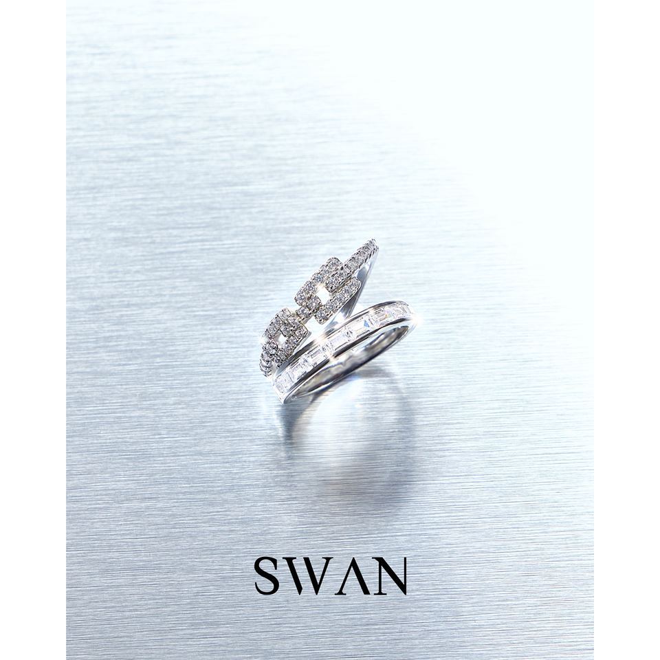 SWAN - Timeless Chain Curve Ring V3 แหวนโซ่เงินแท้ ฝังเพชรคิวบิกเซอร์โคเนีย ดีไซน์สะดุดตา