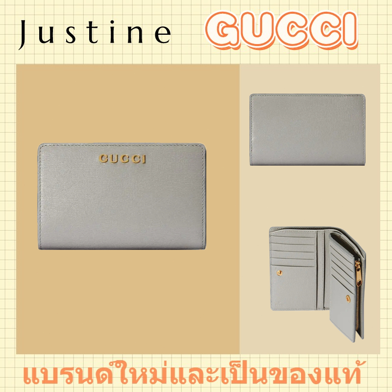 GUCCI กระเป๋าสตางค์ซิปเต็มพร้อมโลโก้ Gucci ที่เขียนด้วยลายมือแบรนด์ใหม่และเป็นของแท้