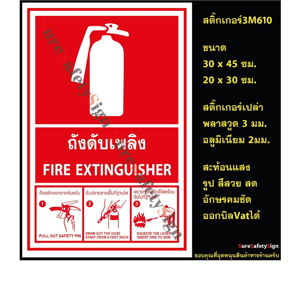 ป้ายวิธีใช้ถังดับเพลิง FIRE EXTINGUISHER 8.4 3M610