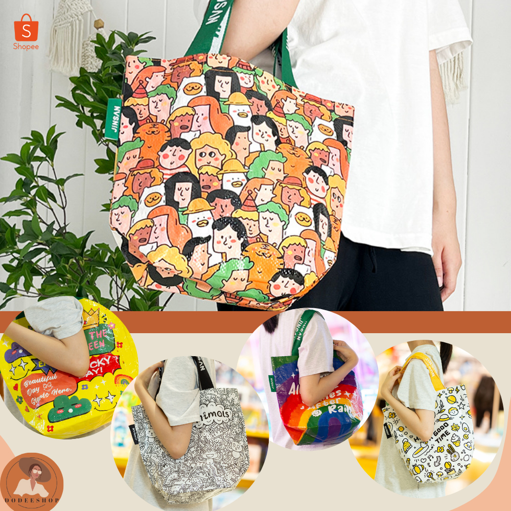 A004กระเป๋ากระสอบ กันน้ำ ใส่ของได้เยอะ ลายสายรุ้ง กระเป๋าสะพายใหล่ แบบกระดุม ถุงช้อปปิ้ง ลวดลายเยอะ