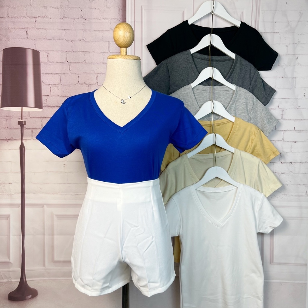 เสื้อยืดคอวี ผ้าคอตตอล งานเทียบเท่ายูนิโคล่ 24-36“ พร้อมส่งจากไทย
