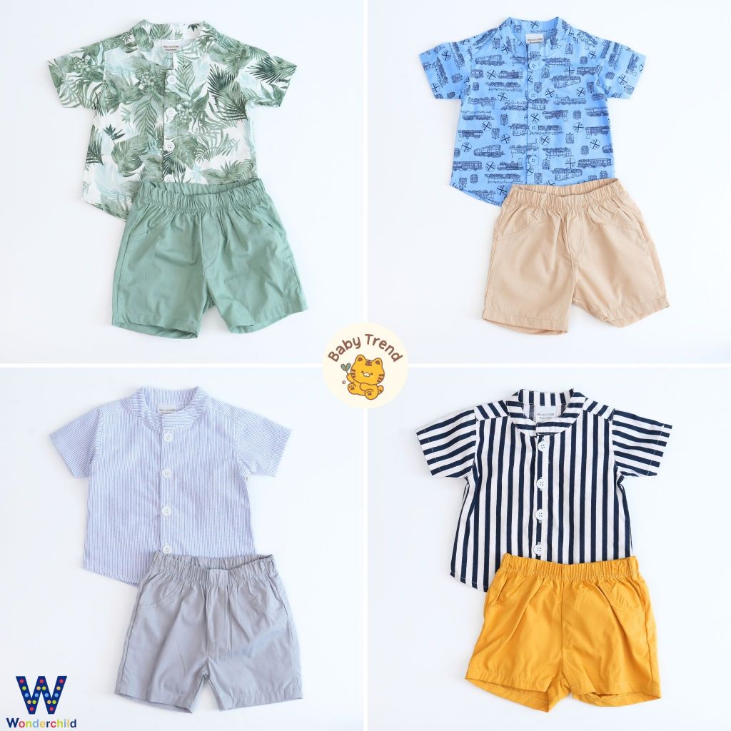 Wonderchild ชุดเสื้อเชิ๊ต+กางเกง สำหรับลูกชาย 3-24 เดือน ชุดใส่ไปเที่ยวเด็ก ชุดเด็กผู้ชาย