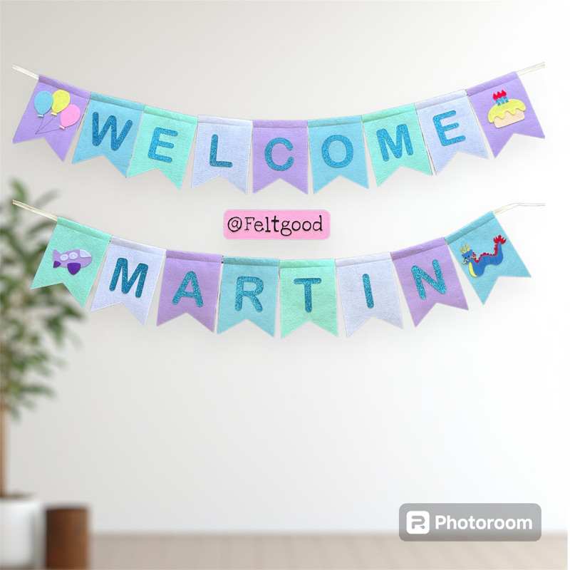 ธงเวลคัมเบบี้ WELCOME BABY ธงต้อนรับน้อง ธงวันเกิด ธงชื่อ พรอพถ่ายรูป แต่งห้องลูก BABY SHOWER BANNER