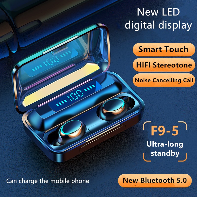หูฟังบลูทูธไร้สาย พร้อมไมโครโฟน สเตอริโอ 9D สเตอริโอFIHI จอแสดงผล HD Voice TWS Wireless bluetooth5.1
