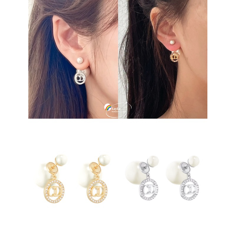 ต่างหู Dior Tribales ทองคำขาว คริสตัล ขนาด 20x15 มม. สำหรับผู้หญิง