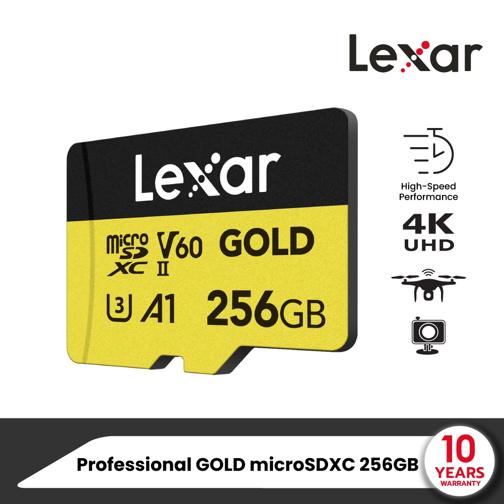 Lexar Gold MicroSD Card  256GB UHS-II U3 V60 (ไมโครเอสดีการ์ด) Full-HD 3D 4K RW280/100MB/s (LMSGOLD2