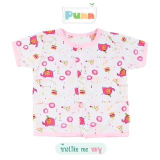 Natty punn เสื้อเดี่ยวผ้ายืดแขนสั้นแบบกระดุม พิมพ์ลายกระจาย 0-3 เดือน แพค 1 ตัว